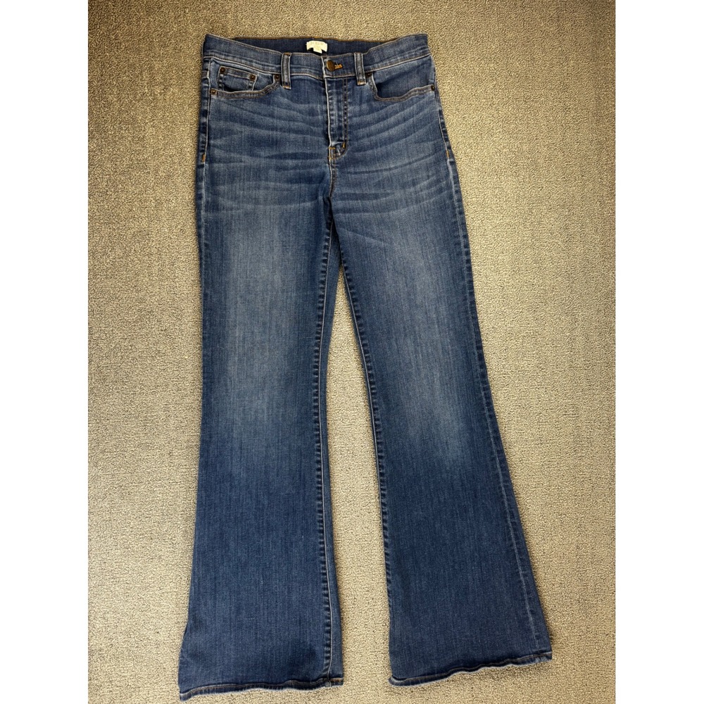 J.Crew Jeans Women Size 28 Blue Stretch Flare‎ Leg High Rise Dark Wash Denim